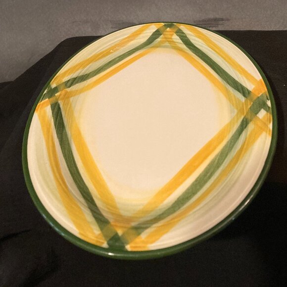 VTG 1950's Vernonware Gingham 12.5" Long Platter-Hand Painted Yellow/Green-EUC - Picture 7 of 9